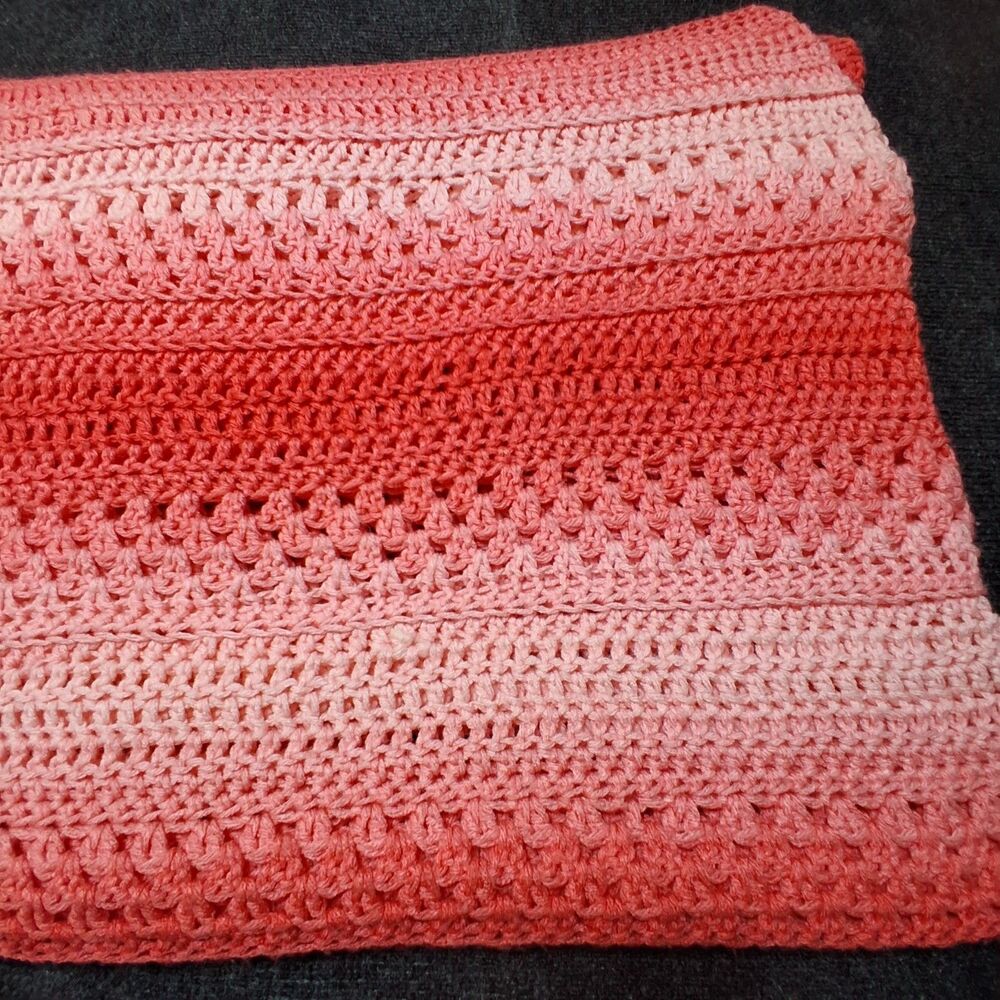 Handmade Crocheted Throw Blanket Pink Ombre 40x62 Cozy Cottagecore Home Decor